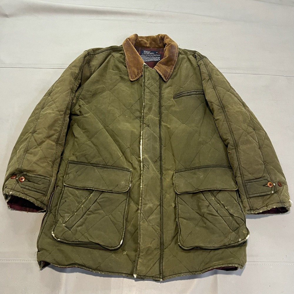 Polo Ralph Lauren Distress Gorpcore Waxed Oil Hunt Military‎ Quilt Jacket Men M